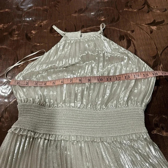 Express Metallic Pleated Halter Midi Dress - Picture 7 of 10